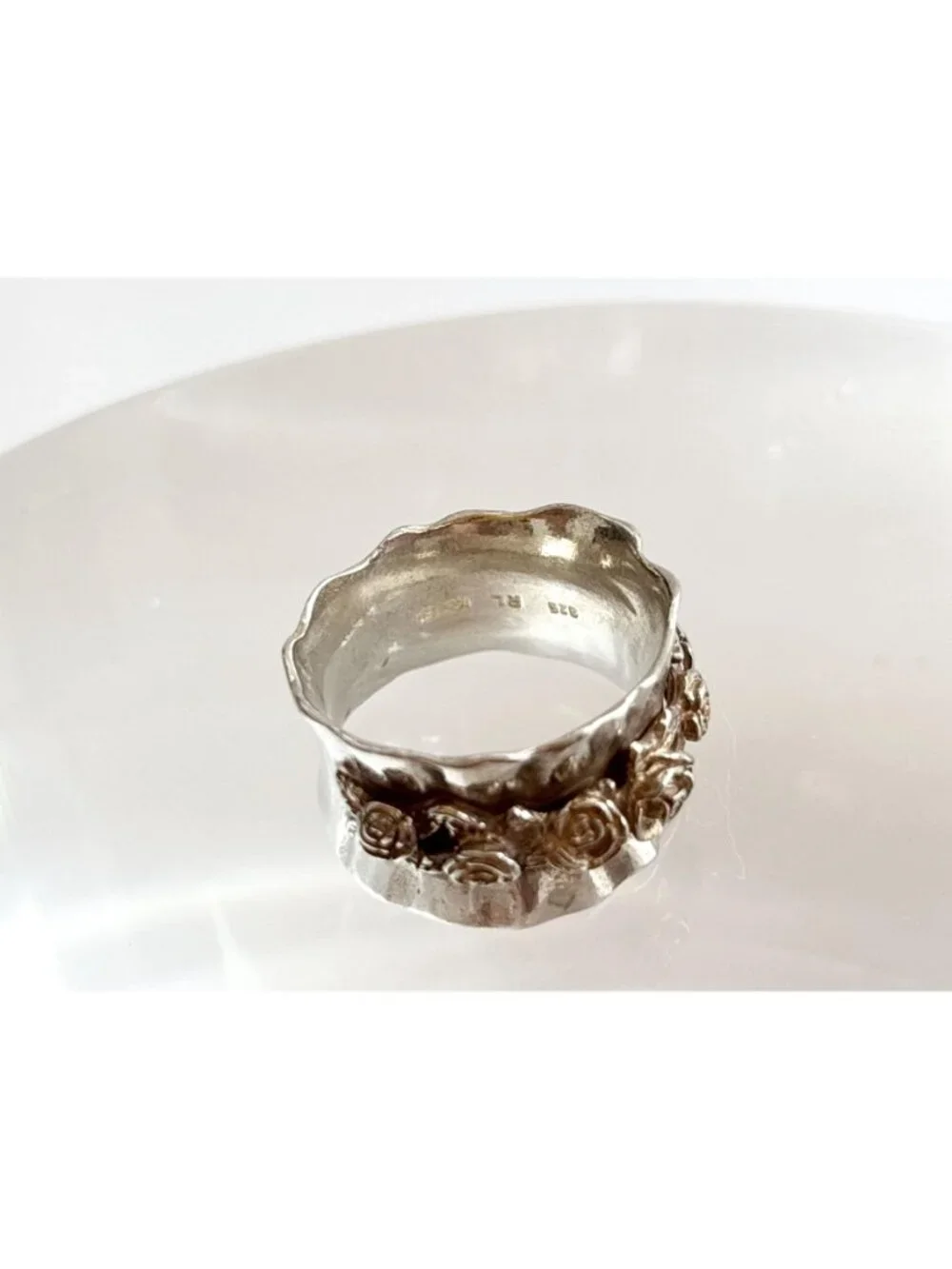 Regina Lane Rosebud Floral Lined Sterling Silver 925 Vintage Ring - sz 6.75